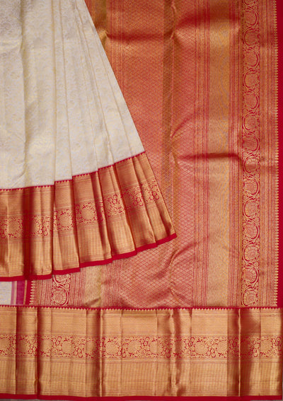 Cream Gold Zariwork Pure Silk Saree