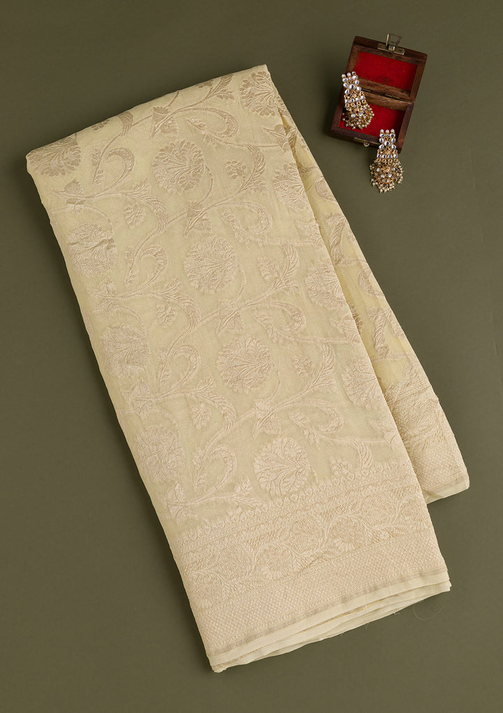 Cream Zariwork Banarasi Pure Silk Saree