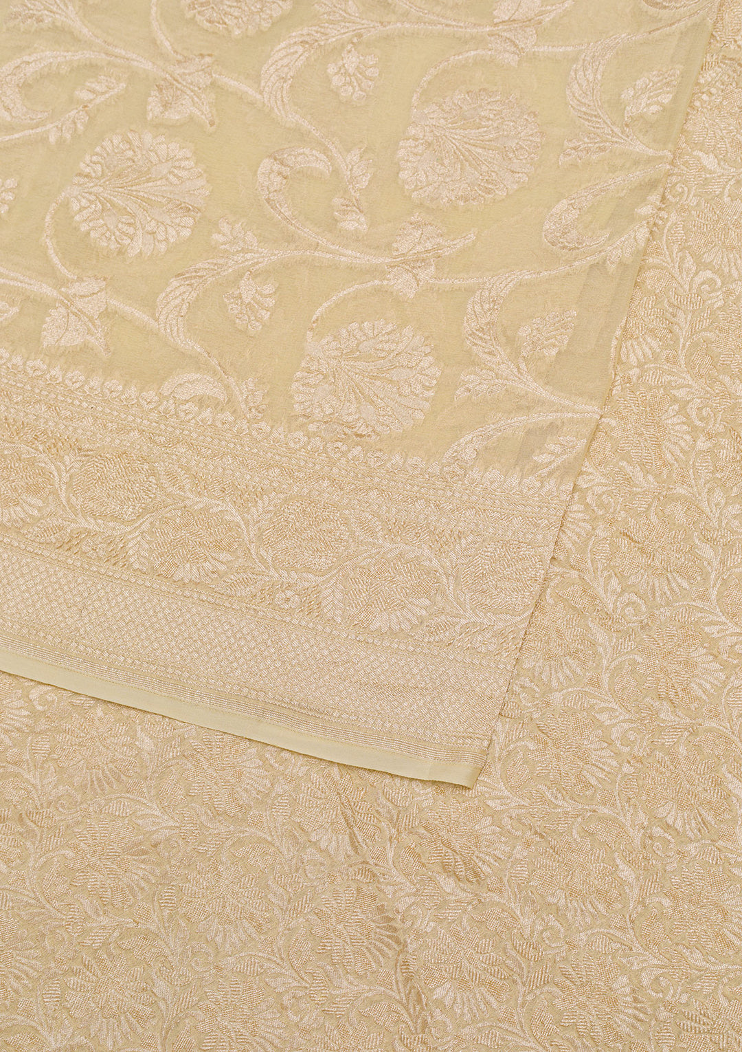 Cream Zariwork Banarasi Pure Silk Saree