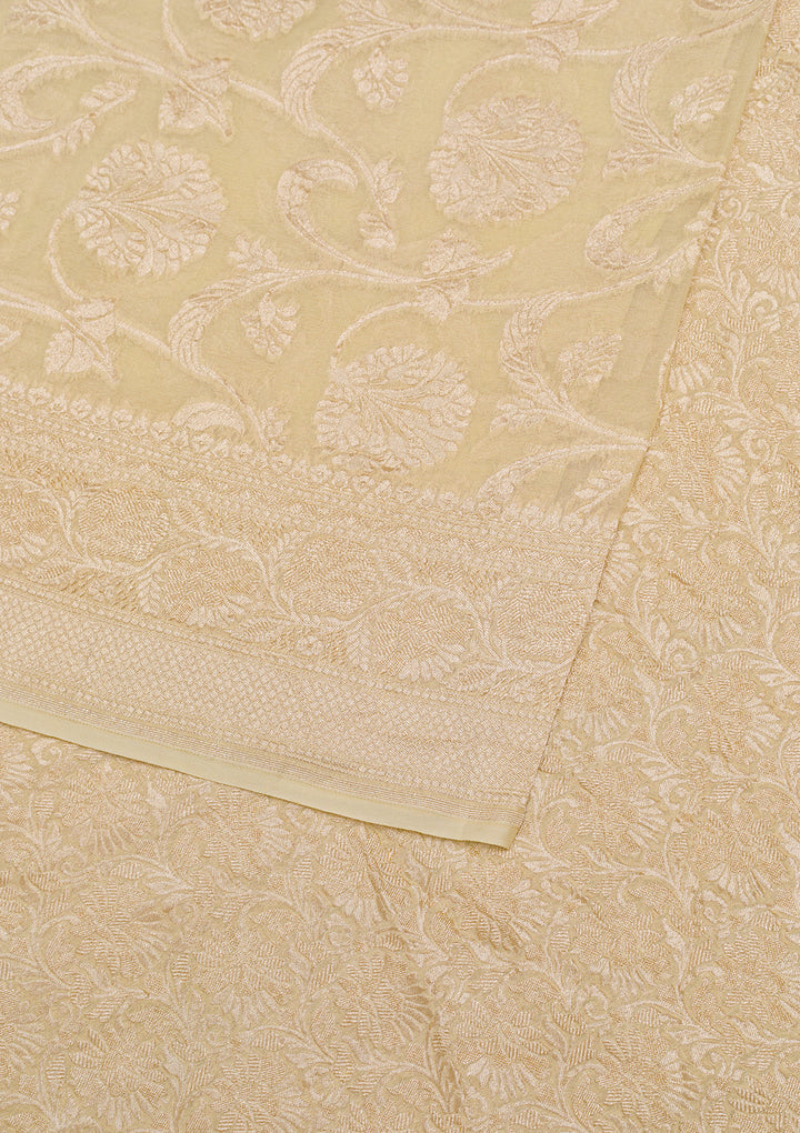 Cream Zariwork Banarasi Pure Silk Saree
