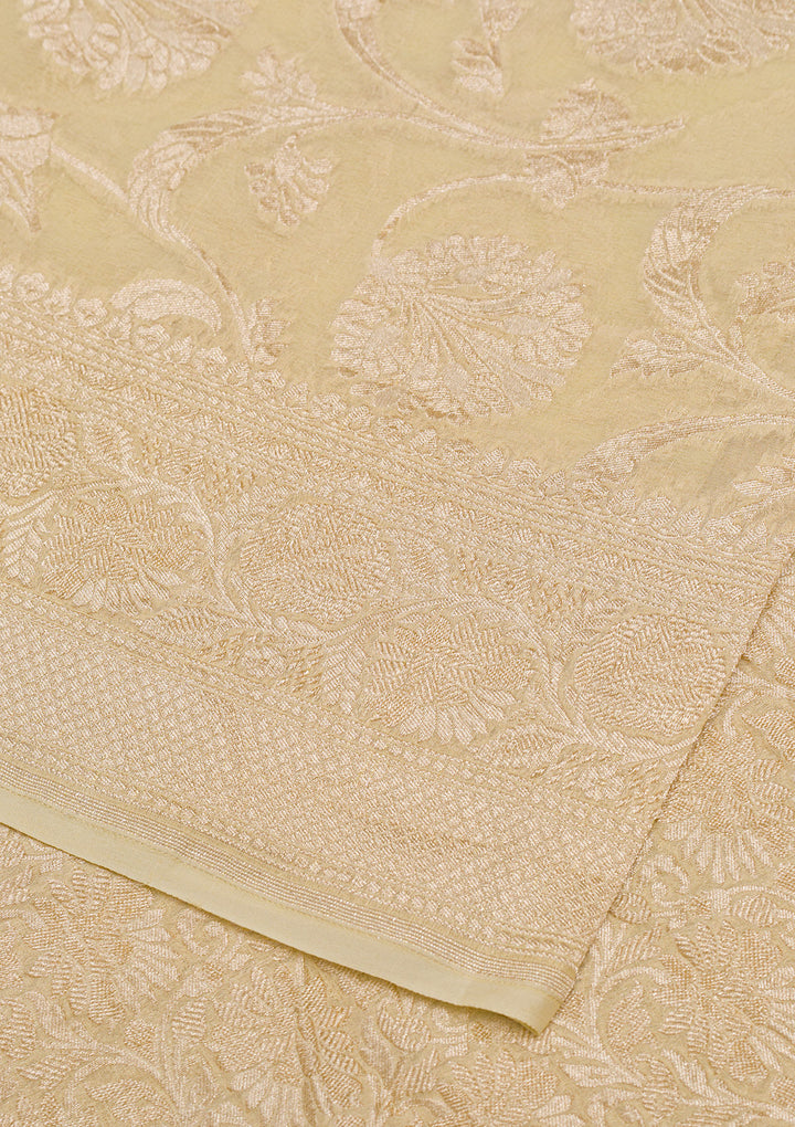 Cream Zariwork Banarasi Pure Silk Saree
