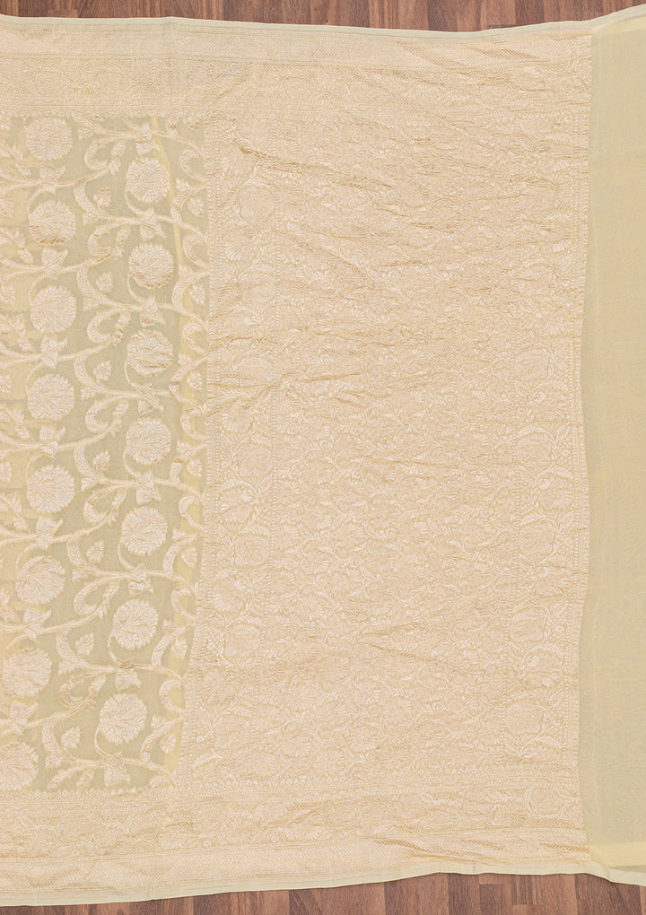 Cream Zariwork Banarasi Pure Silk Saree