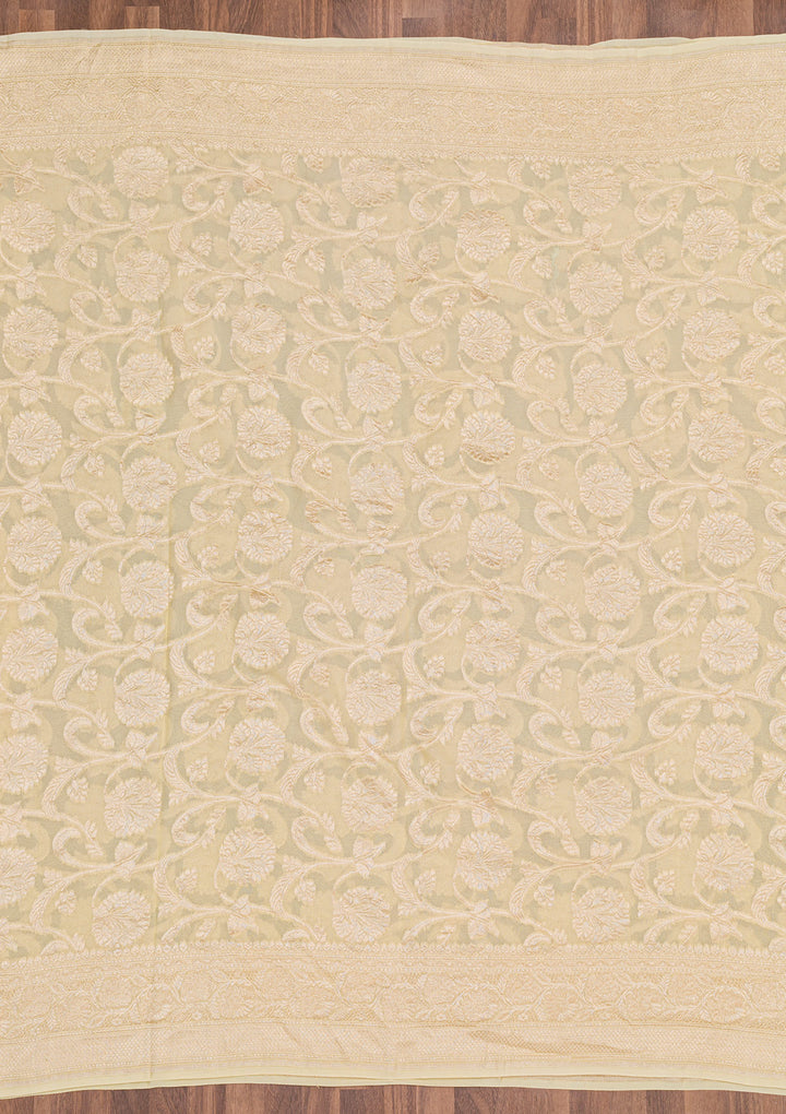 Cream Zariwork Banarasi Pure Silk Saree
