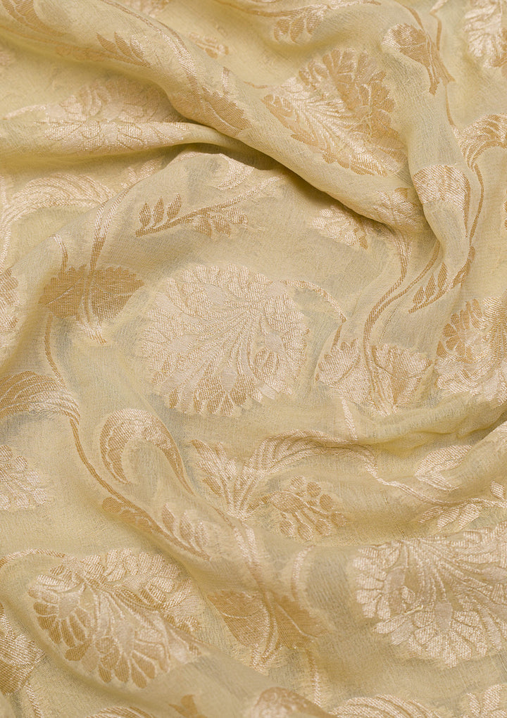 Cream Zariwork Banarasi Pure Silk Saree
