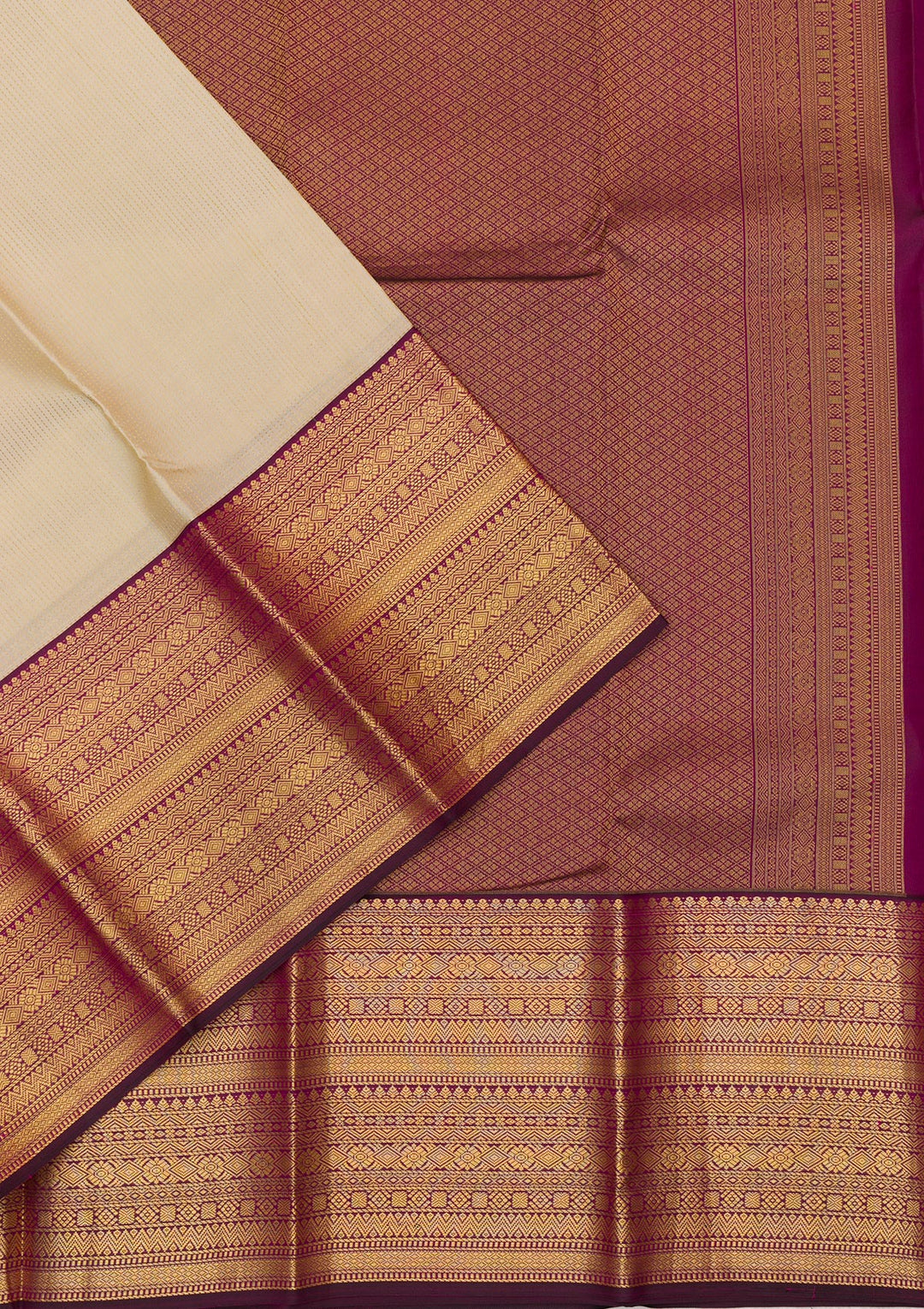 Cream Zariwork Kanjivaram Pure Silk Saree