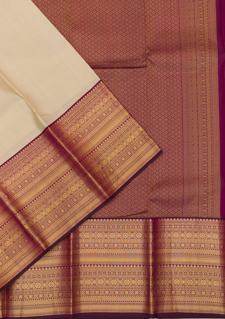 Cream Zariwork Kanjivaram Pure Silk Saree