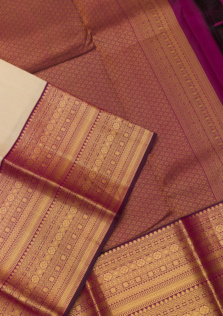 Cream Zariwork Kanjivaram Pure Silk Saree