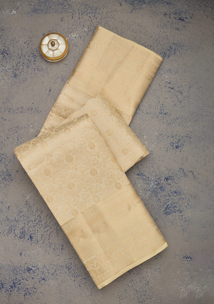 Cream Zariwork Pure Silk Saree