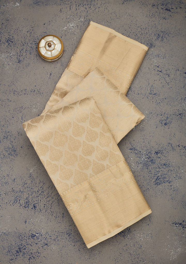 Cream Zariwork Pure Silk Saree