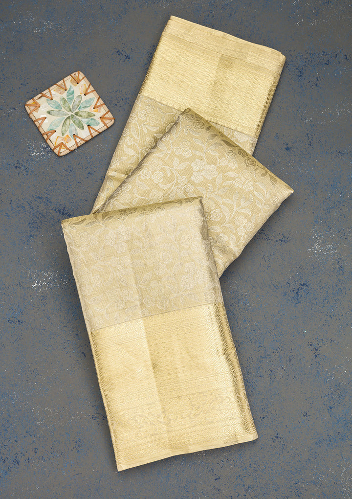 Cream Zariwork Pure Silk Saree