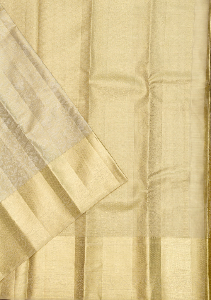 Cream Zariwork Pure Silk Saree