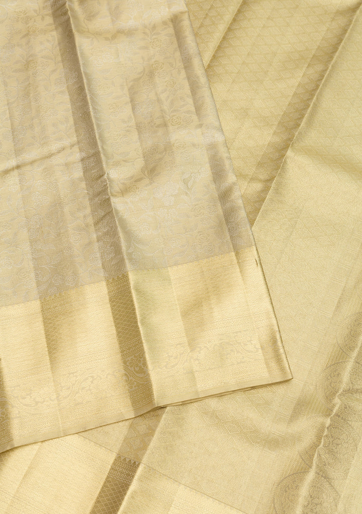 Cream Zariwork Pure Silk Saree