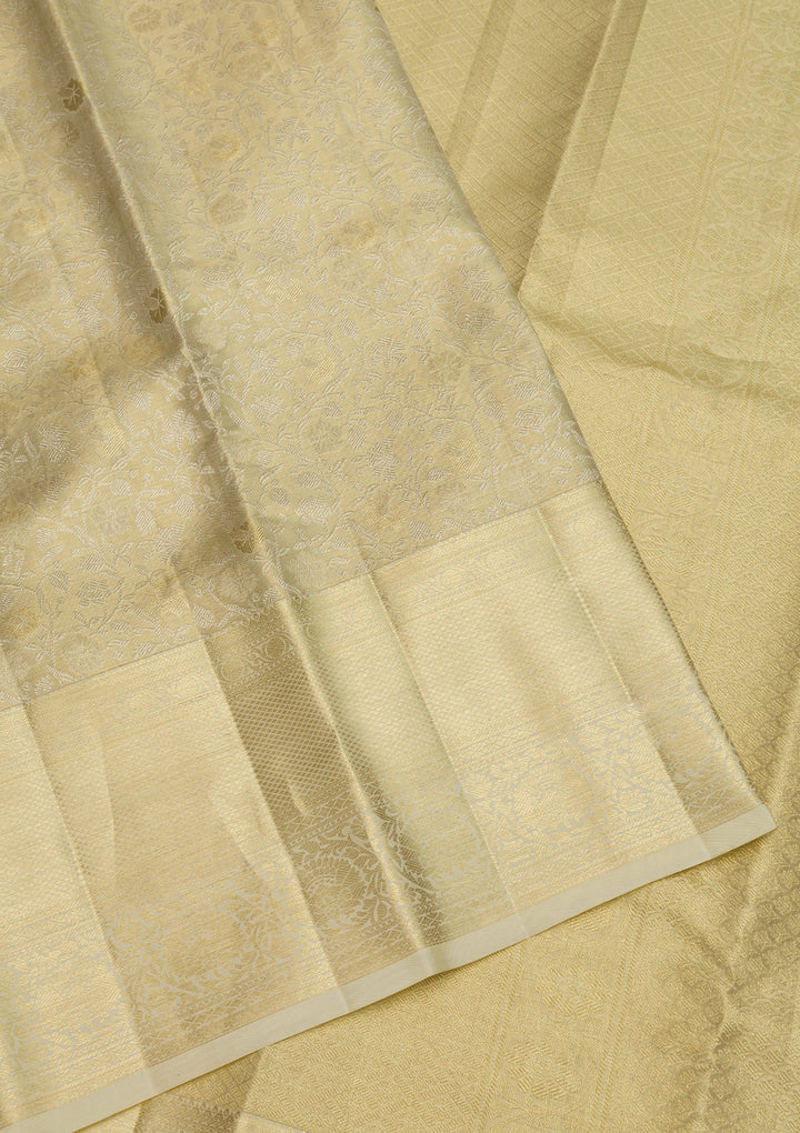 Cream Zariwork Pure Silk Saree