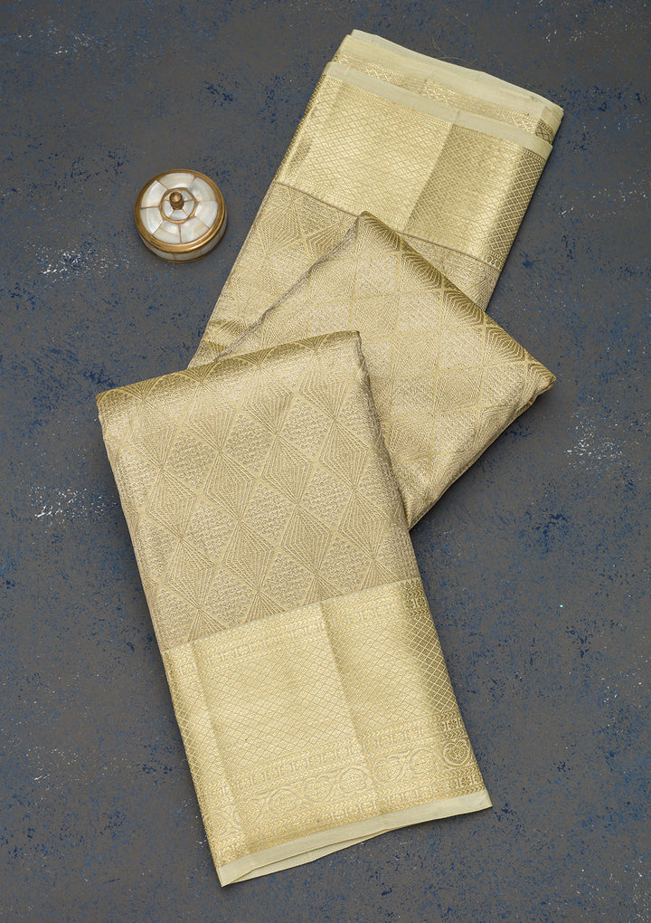 Cream Zariwork Kanjivaram Pure Silk Saree