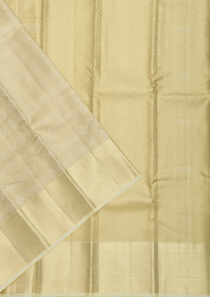 Cream Zariwork Kanjivaram Pure Silk Saree