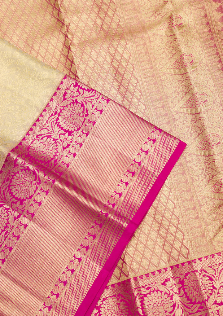 Cream Zariwork Pure Silk Saree