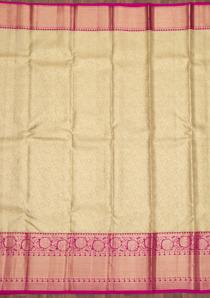 Cream Zariwork Pure Silk Saree