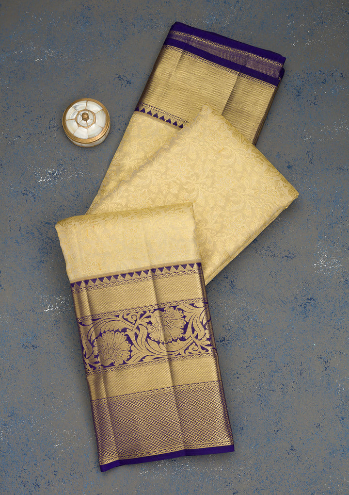 Cream Zariwork Kanjivaram Pure Silk Saree