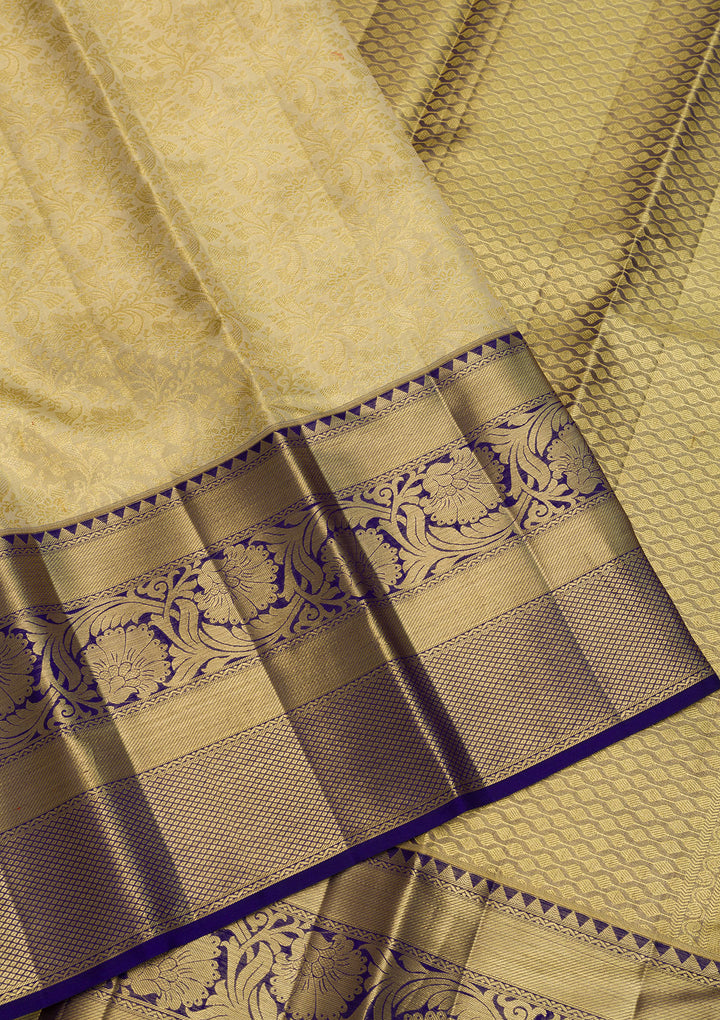 Cream Zariwork Kanjivaram Pure Silk Saree
