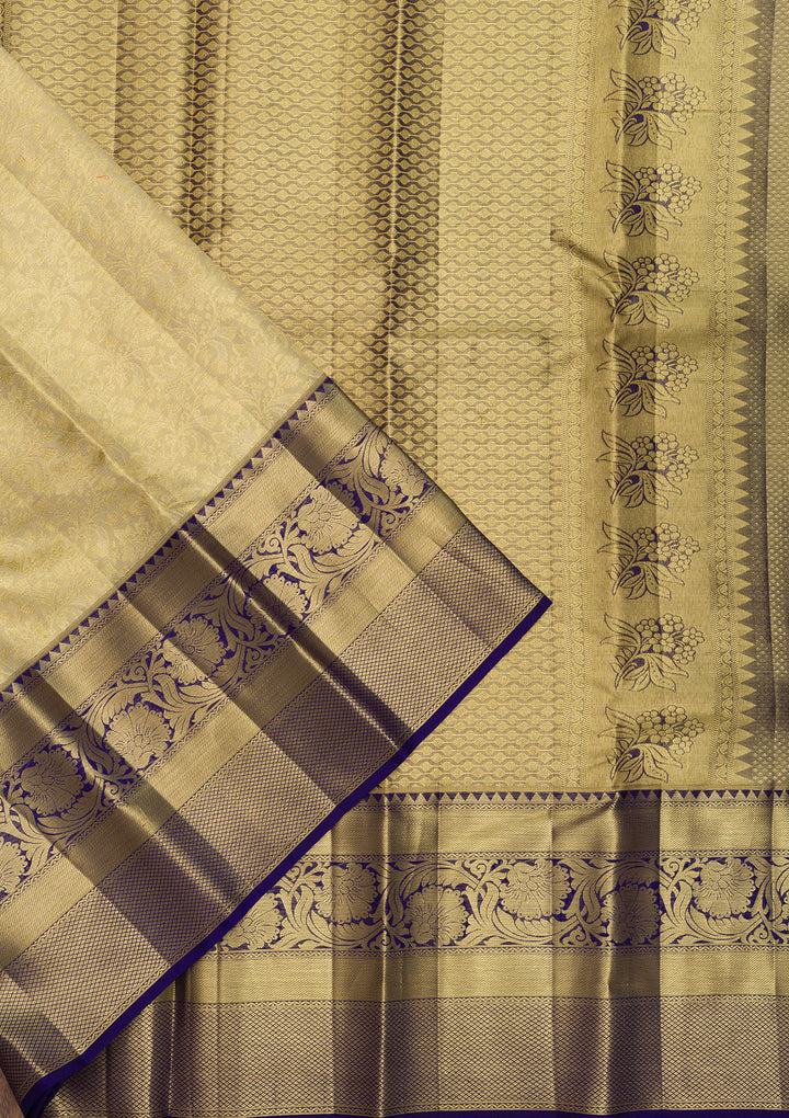 Cream Zariwork Kanjivaram Pure Silk Saree