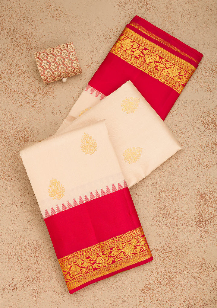 Cream Zariwork Pure Silk Saree
