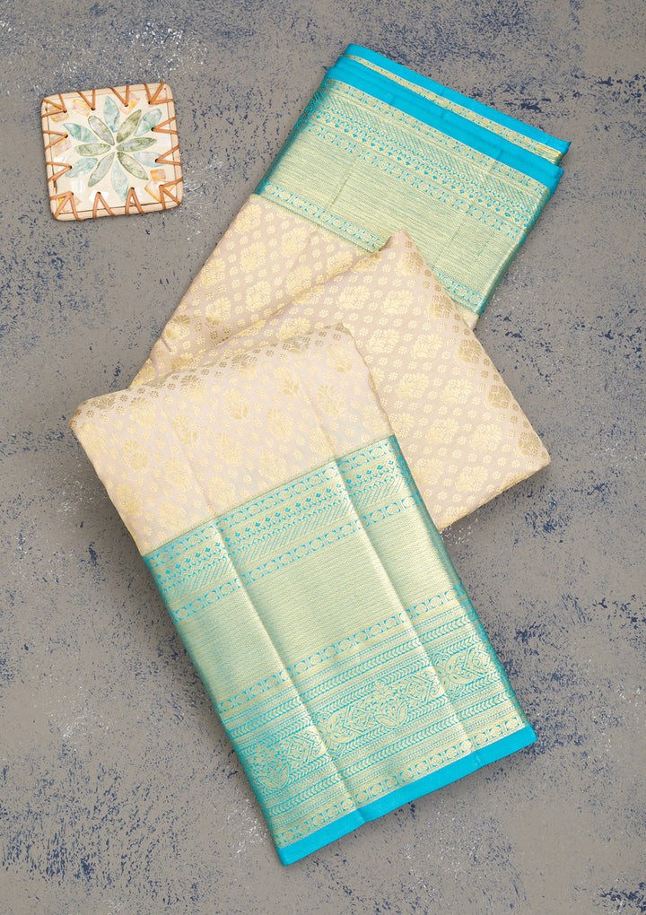 Cream Zariwork Pure Silk Saree