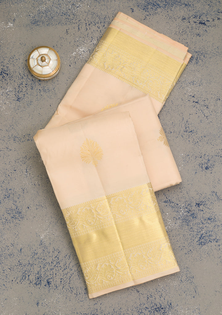 Cream Zariwork Banarasi Pure Silk Saree