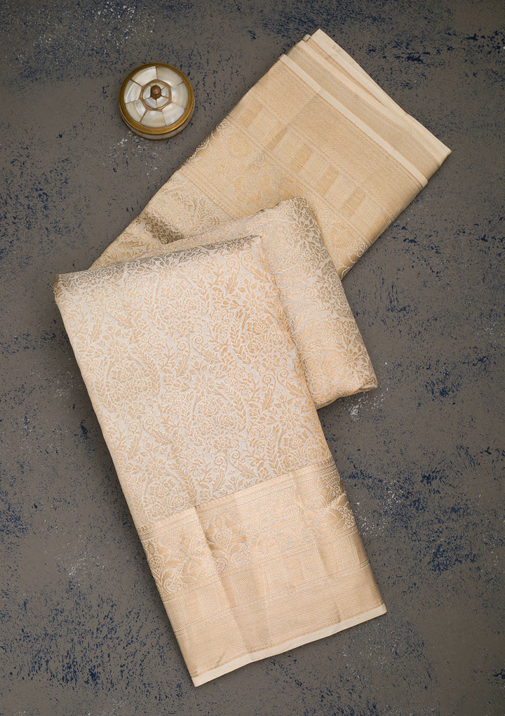 Cream Zariwork Pure Silk Saree
