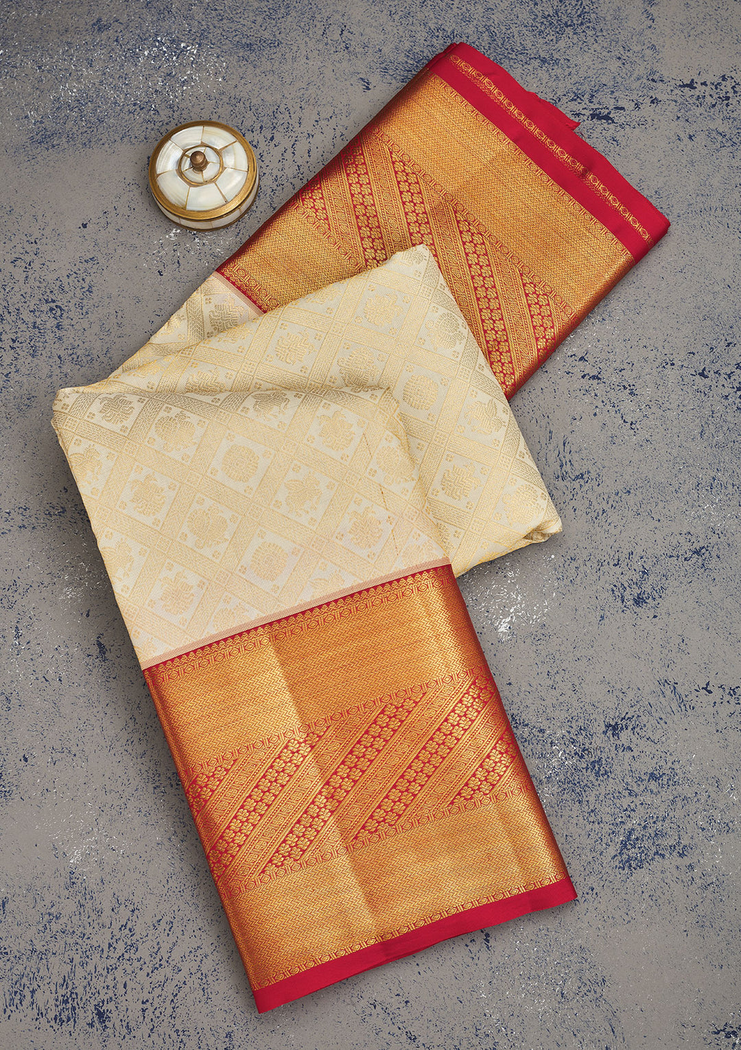 Cream Zariwork Pure Silk Saree