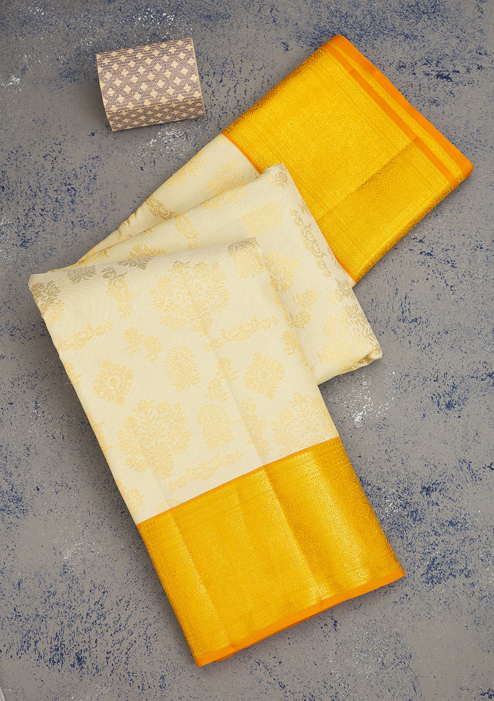 Cream Zariwork Pure Silk Saree