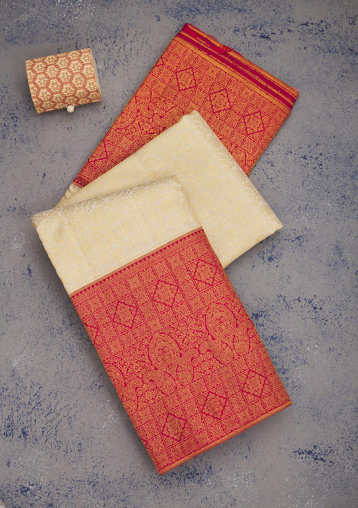 Cream Zariwork Pure Silk Saree