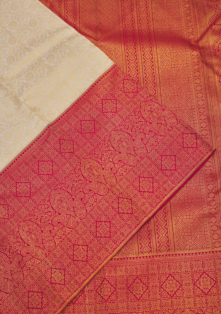 Cream Zariwork Pure Silk Saree