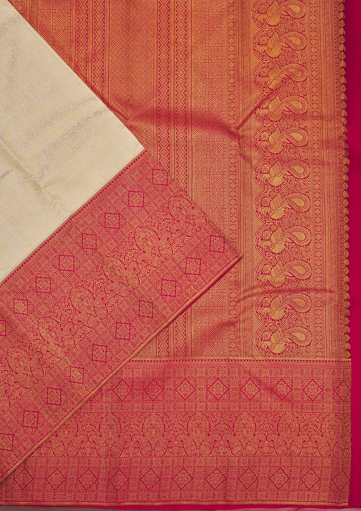 Cream Zariwork Pure Silk Saree