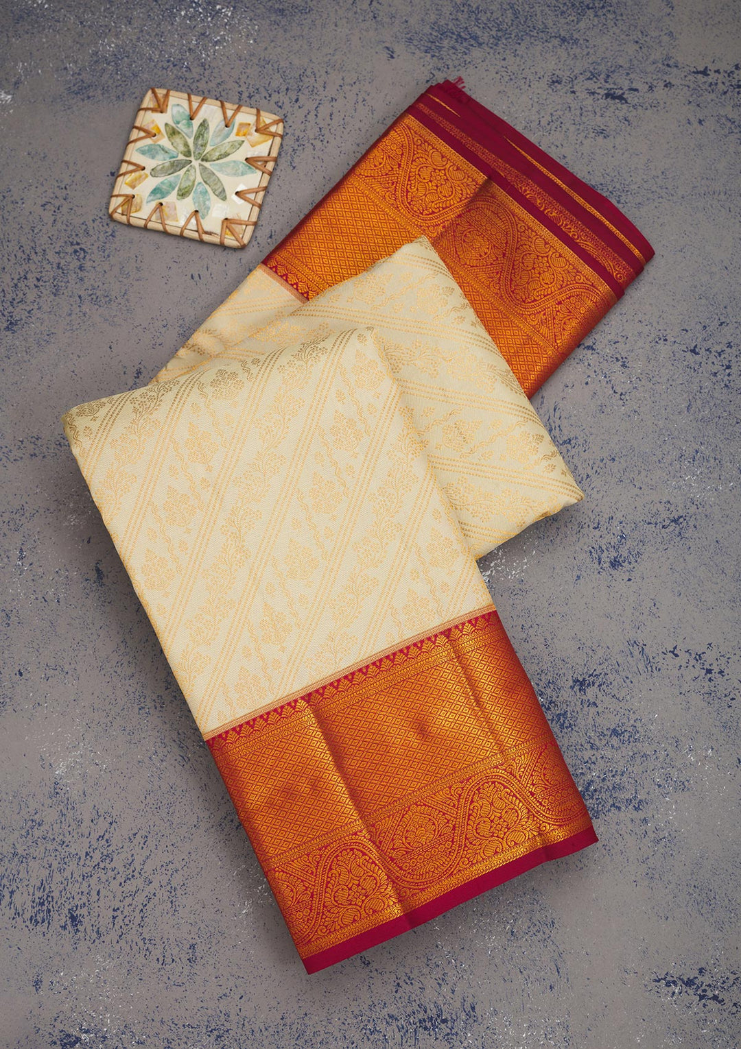 Cream Zariwork Pure Silk Saree