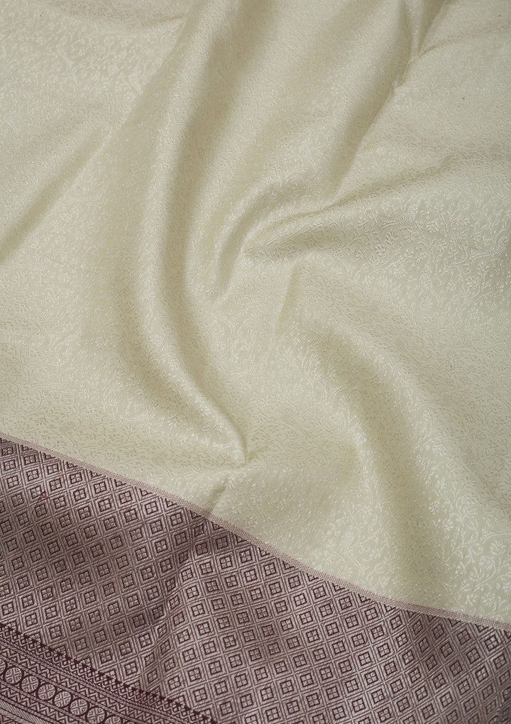 Cream Zariwork Pure Silk Saree