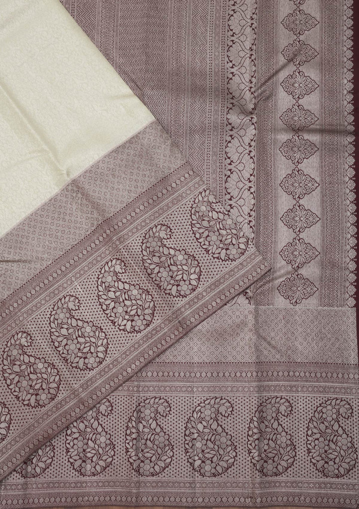 Cream Zariwork Pure Silk Saree