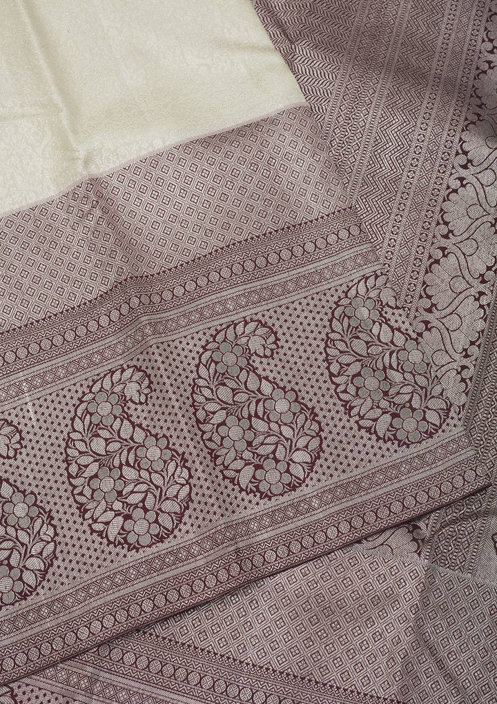 Cream Zariwork Pure Silk Saree