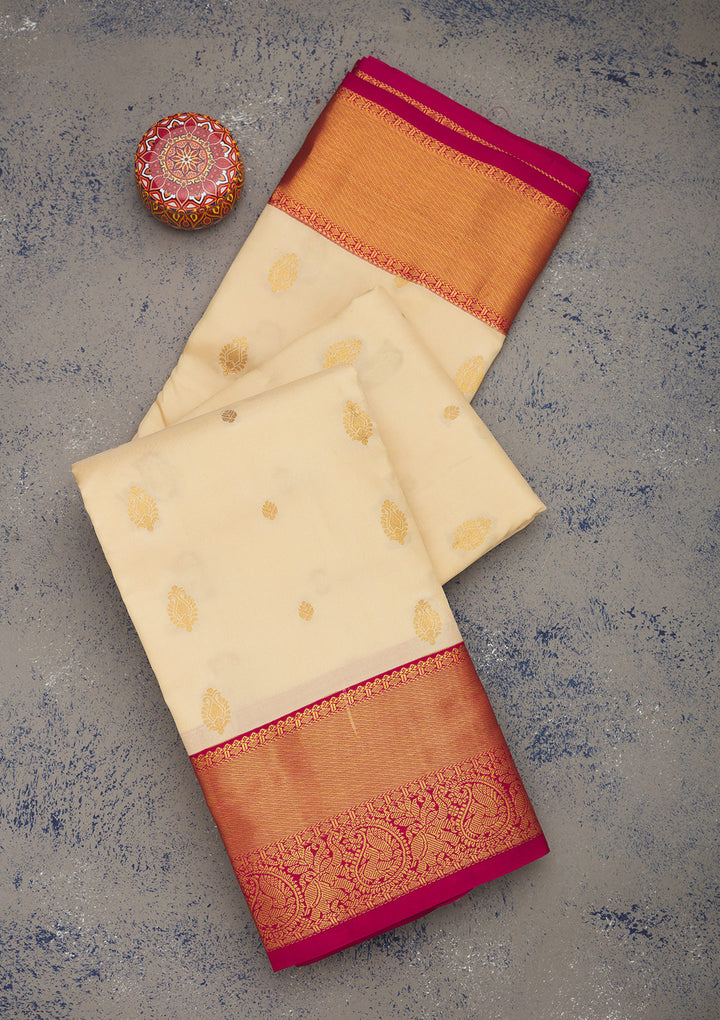 Cream Zariwork Pure Silk Saree