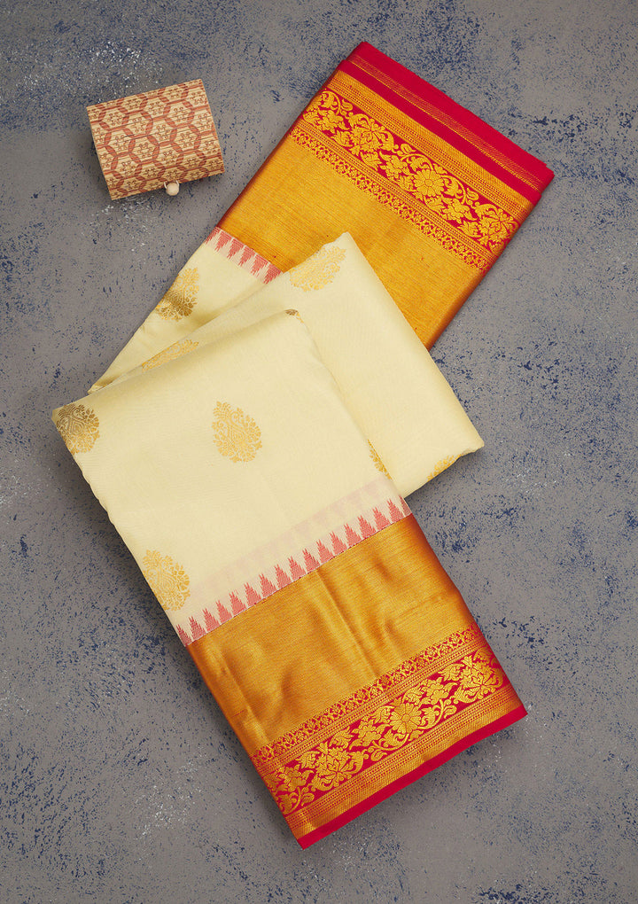 Cream Zariwork Pure Silk Saree