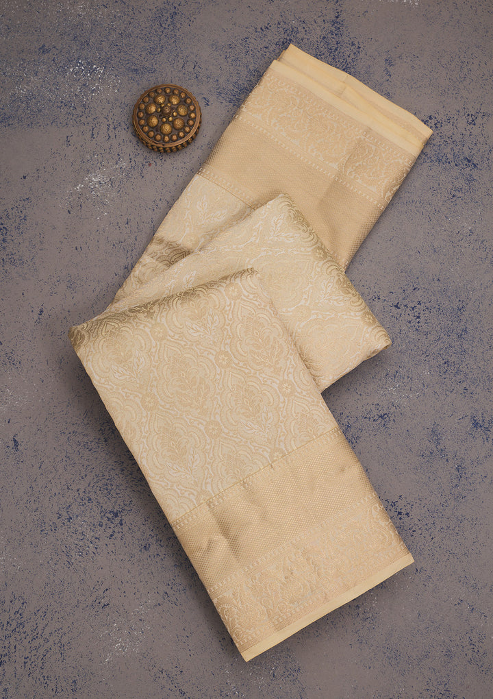Cream Zariwork Pure Silk Saree