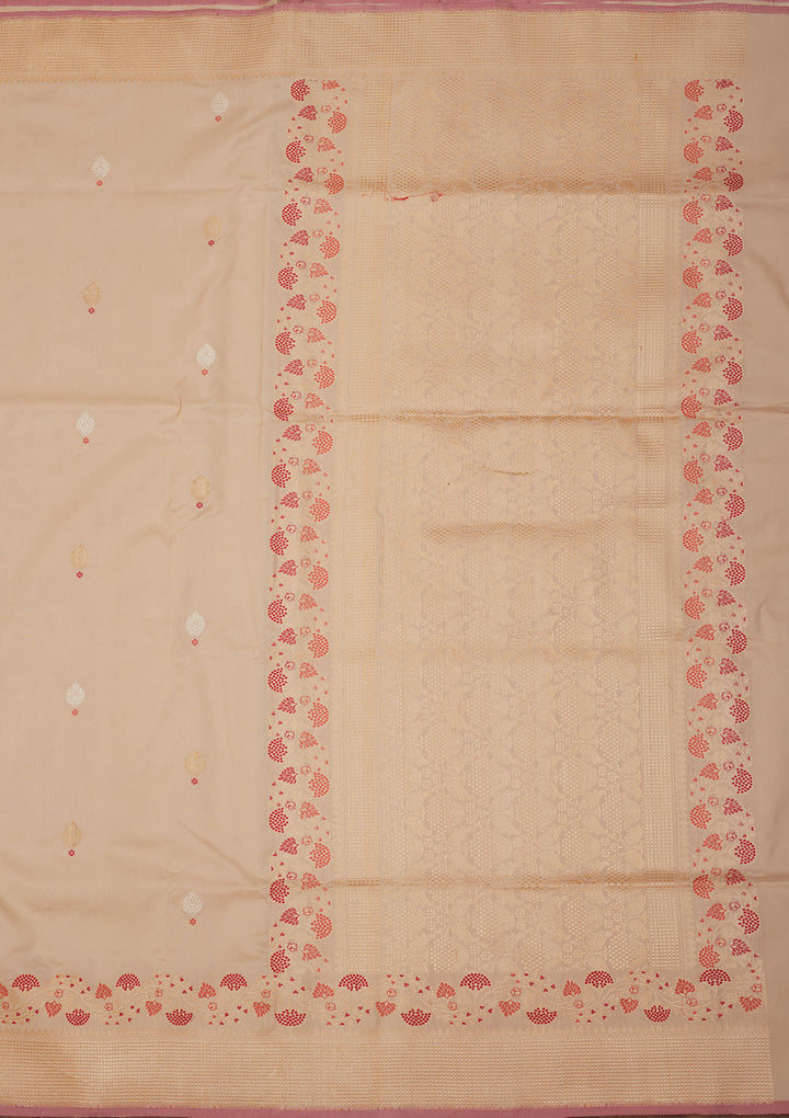 Cream Zariwork Pure Silk Saree