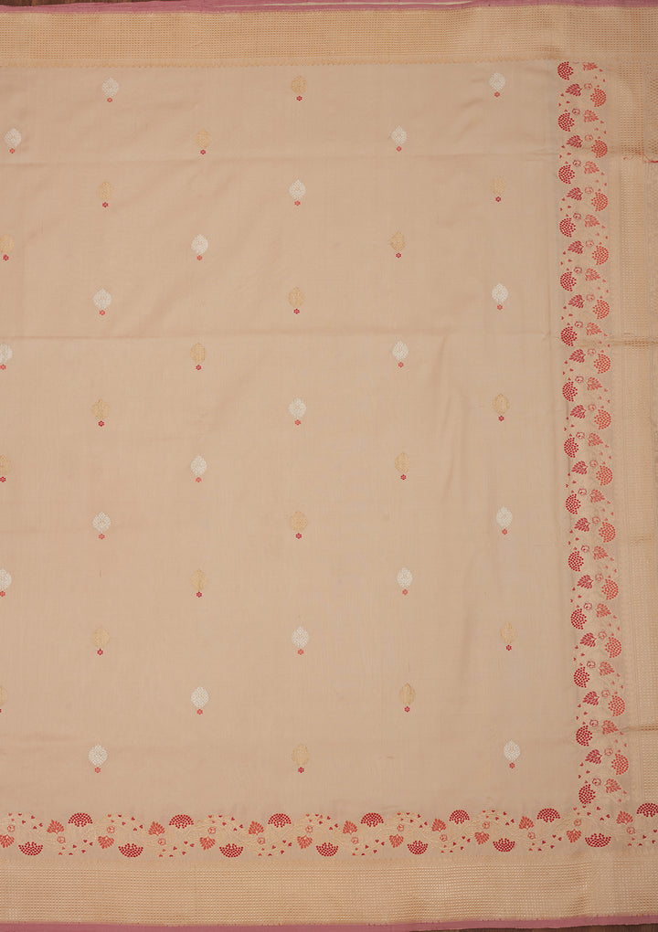 Cream Zariwork Pure Silk Saree