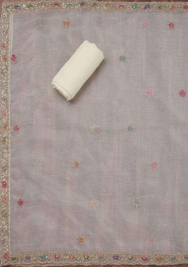 Cream Zariwork Semi Crepe Unstitched Salwar Suit