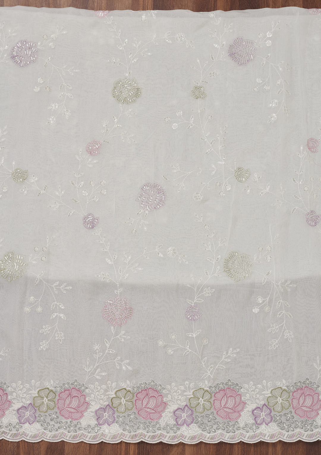 Cream Zariwork Semi Crepe Unstitched Salwar Suit