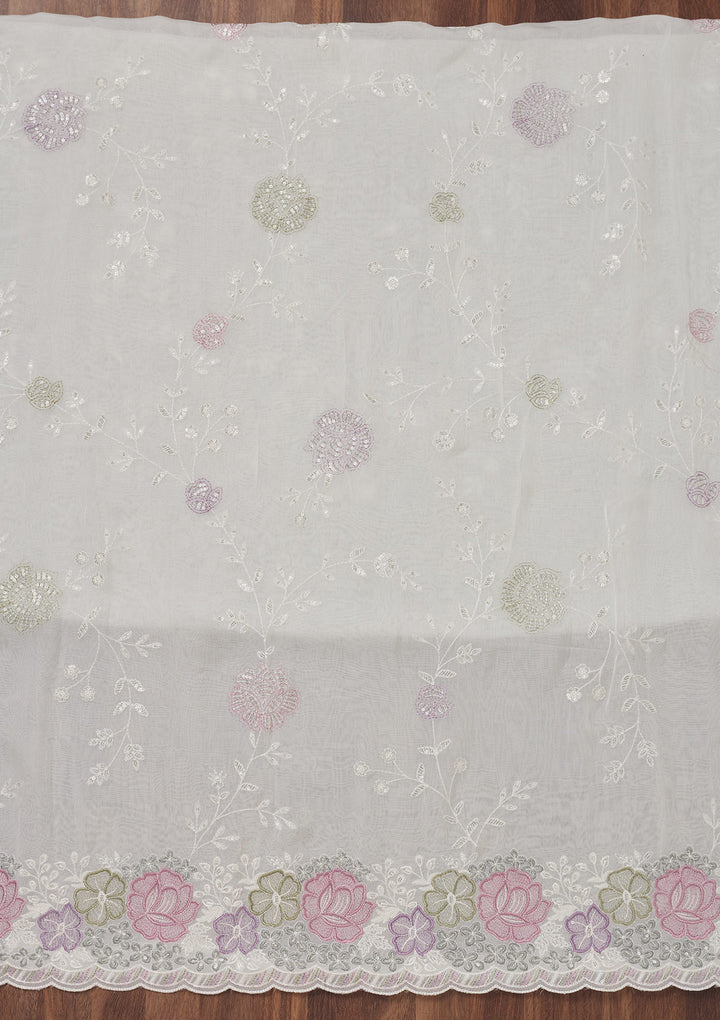 Cream Zariwork Semi Crepe Unstitched Salwar Suit