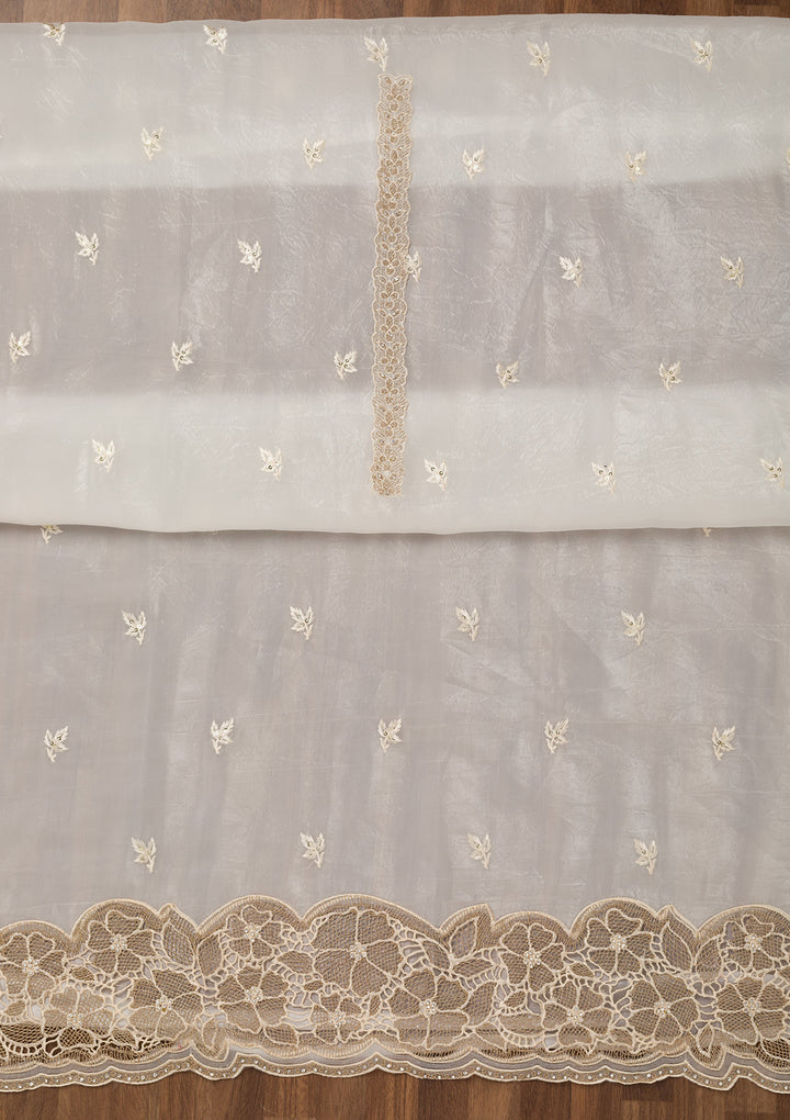 Cream Zariwork Semi Crepe Unstitched Salwar Suit