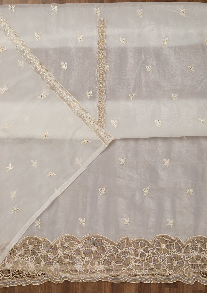Cream Zariwork Semi Crepe Unstitched Salwar Suit