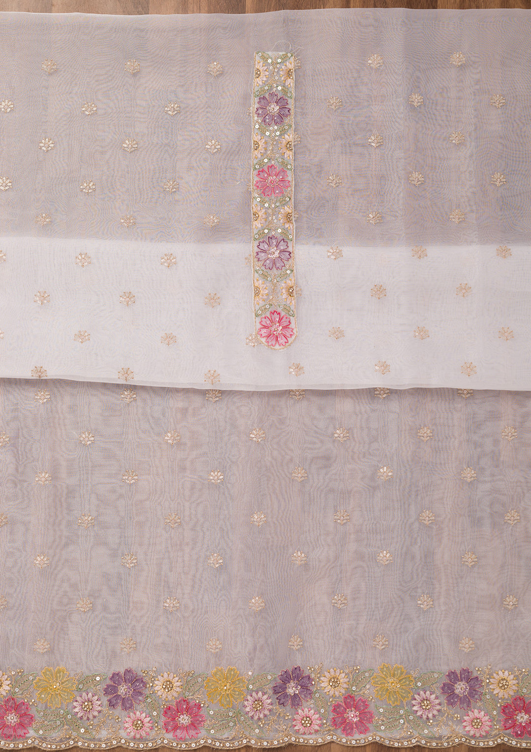 Cream Zariwork Semi Crepe Unstitched Salwar Suit