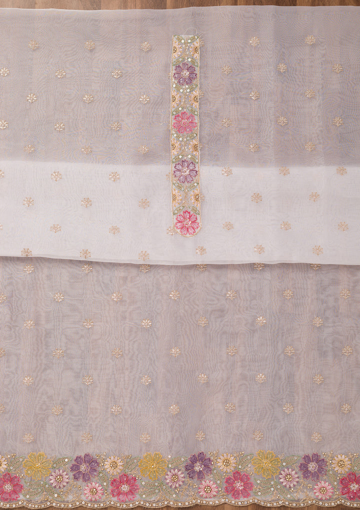 Cream Zariwork Semi Crepe Unstitched Salwar Suit