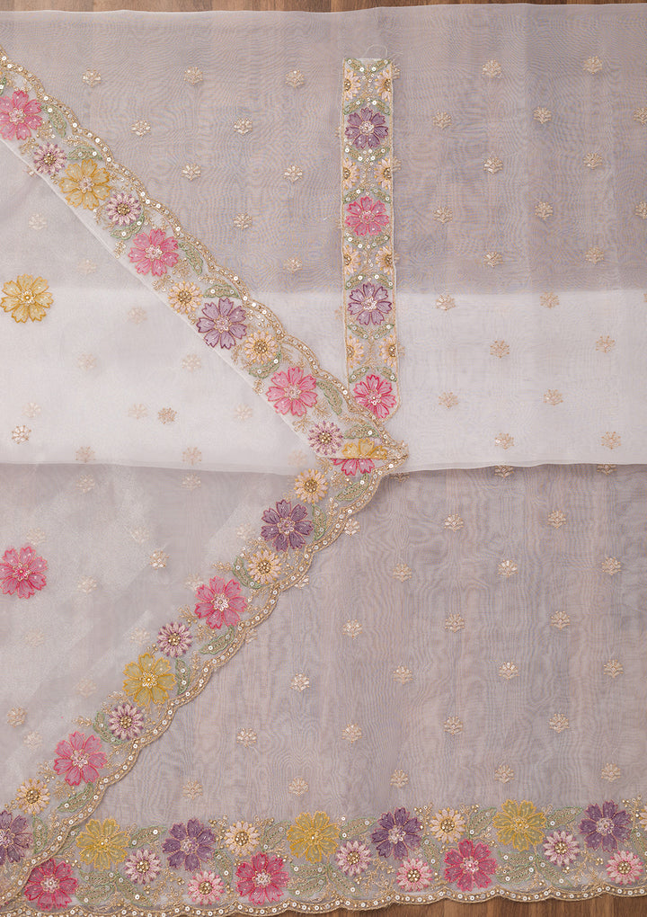 Cream Zariwork Semi Crepe Unstitched Salwar Suit
